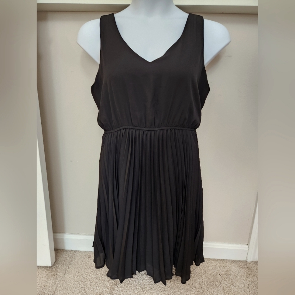 Pleated V Neck Mini Dress